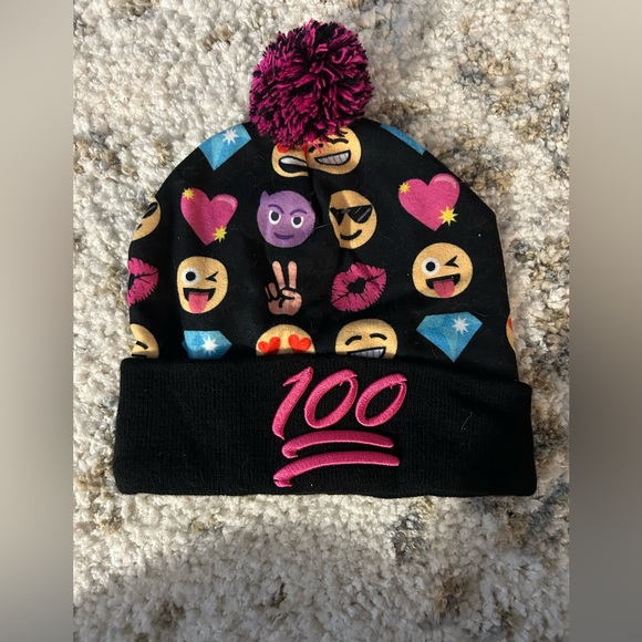 OSFA Emoji Beenie and Teal Touch Screen Compatible Gloves - Picture 2 of 4